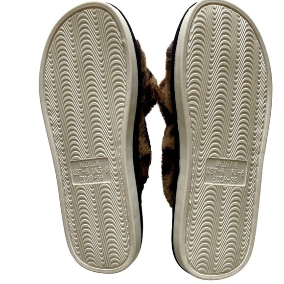 Fuzzy Cross Band Animal Print Open Toe Slippers Memory Foam Women's Medium 7-8 - Picture 8 of 11